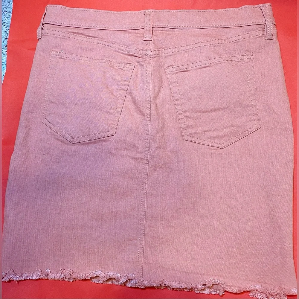 Loft Peach Denim‎ Skirt with Fringe, 4